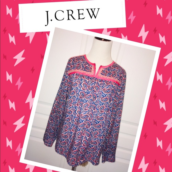 J Crew Paisley Cotton Tunic Top Sz M 🌸 - Picture 1 of 6